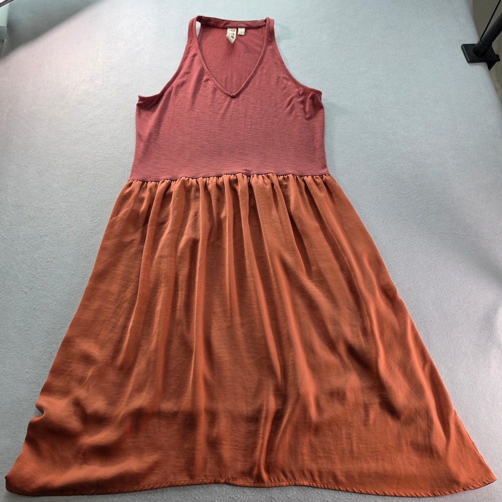 Dolan Left Coast Collection Mixed Media V-Neck Midi Dress Rust Terracotta Medium
